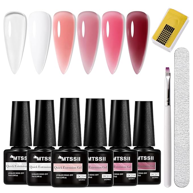 MTSSII Builder Nail Gel 9 Pcs, Clear White Pink Brown Builder LED Lamp Cured Thickening Apex Building Strengthener Extension Gel Polish for Home DIY Salon Girls