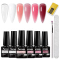 MTSSII Builder Nail Gel 9 Pcs, Clear White Pink Brown Builder LED Lamp Cured Thickening Apex Building Strengthener Extension Gel Polish for Home DIY Salon Girls