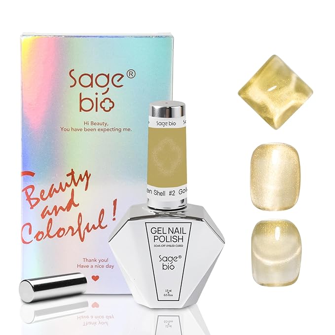 Cat Eye Gel Nail Polish 15ml Golden Shell, Magnetic Glass Bead Effect, Shimmer UV LED Soak Off Gel, Perfect for Home DIY Manicure