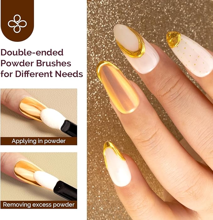 MelodySusie 2Pcs Chrome Nail Powder for Gel Nails,Metallic Mirror Effect Pigment Stylish and Technological Fine Glitter for Home DIY Salon Use