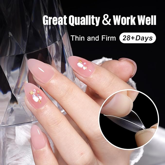 TOMICCA Short Almond Nail Tips,192Pcs Nail Tips Fake Nails Acrylic Nail Kit, 12Sizes Gel Clear Nails for Nail Extension Home DIY Nail Salon
