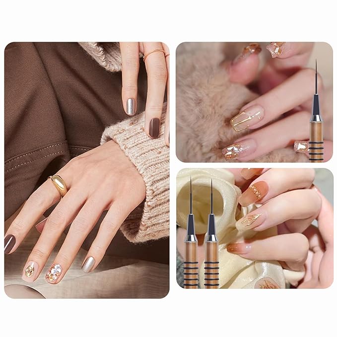 Nail Art Liner Brushes，6Pcs liner brush for nails gel Tiny Details, Fine Drawing, Delicate Coloring nail art liner brushes Sizes 5/7/9/11/20/25mm