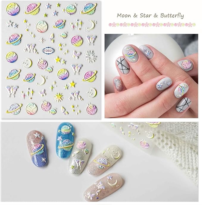 Nail Art Stickers New 5D Stereoscopic Embossed Self-Adhesive Nail Decals, Evil Eyes &Snake &Abstract Faces Hearts Nail Stickers for Nail Art Decoration Women Girls Gift (4 Sheets)