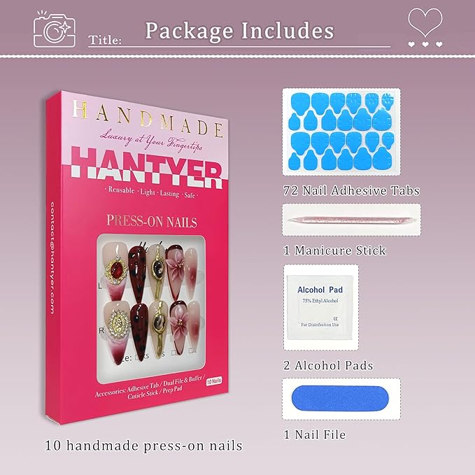 Nude & Red Press on Nails with 3D Floral Cat Eye Carving & Gold Statue Charms, Long Stiletto Glossy Iced Baroque Fake Nails, Reusable Luxury Vintage False Nails for Women Gala Opera (Size S)