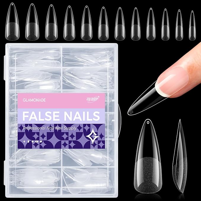 Stiletto Nails Press On Tips - 312pcs Gel Fake Nails Full Cover Extension Pre-Shape Pointed Long DIY 12 Sizes
