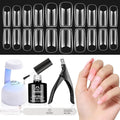 Beetles Gel Nail Kit Medium Square: Easy Nail Extension Set 5 In 1 Glue Gel Base Coat with Pre shaped Medium Square Tips and Uv Lamp Acrylic Nail Kit for Women Beauty Gift Set