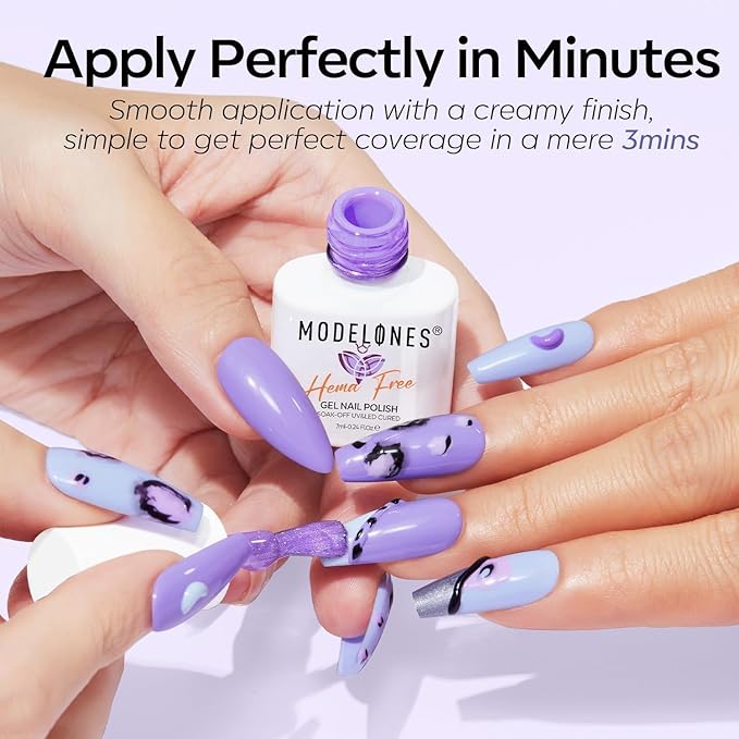 modelones Gel Nail Polish Set, 6 Colors White Blue Shimmer Violet Mermaid Hema Free Purple Glitter Periwinkle Nails Soak Off Led Nail Gel Polish for Women Girl DIY Spring Nail Art Gift