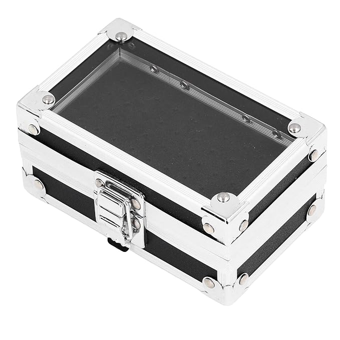 Dioche Nail Drill Bits Holder Dustproof Drop Resistant Multi Hole Storage Box for Nail Drill Bits - Durable Aluminum Alloy Container with Secure Lock and Transparent Cover