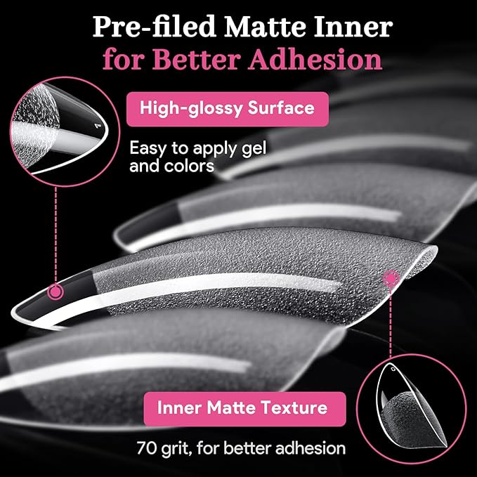 Short Water-drop Fake Nail Tips, 15 Sizes 240 PCS Clear Half Matte Press On False Nail Tips Soft Full Cover Gel Nail Tips Extensions Strong Thick Long Lasting for DIY Beginners & Salon Manicure