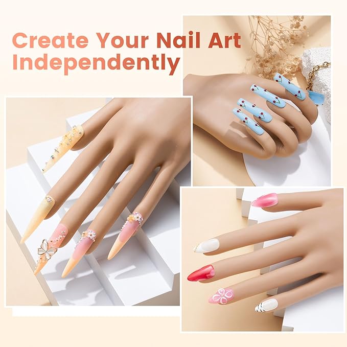 Practice Hand for Acrylic Nails Kit: Fake Silicone Hands Nail Mannequin Hand for Nail Extensions Caving - Flexible Manicure Hand Set for Beginner Salon Home