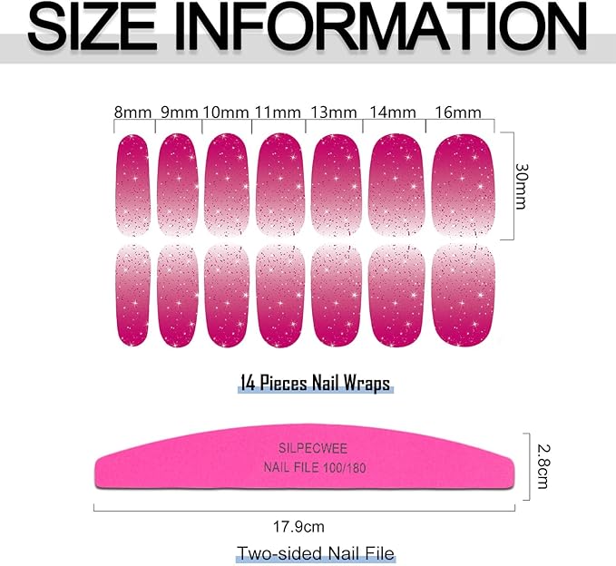 SILPECWEE 560 Pieces Red&Pink Nail Wraps for Women Solid Color Nail Polish Stickers Stick on Nail Polish Strips Gel Nail Strips Self Adhesive Fingernail Manicure Sticker Nails with Nail File