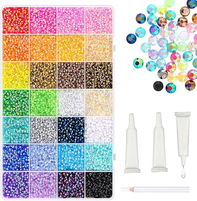 Resin Jelly Rhinestones for Bedazzling, 2026 New Colorful DIY Resin Rhinestone Kit, 3mm Loose Beads for DIY Nail Clothing Bags Phone Cases Crafts, Mixed Colors Set (28 Frames)