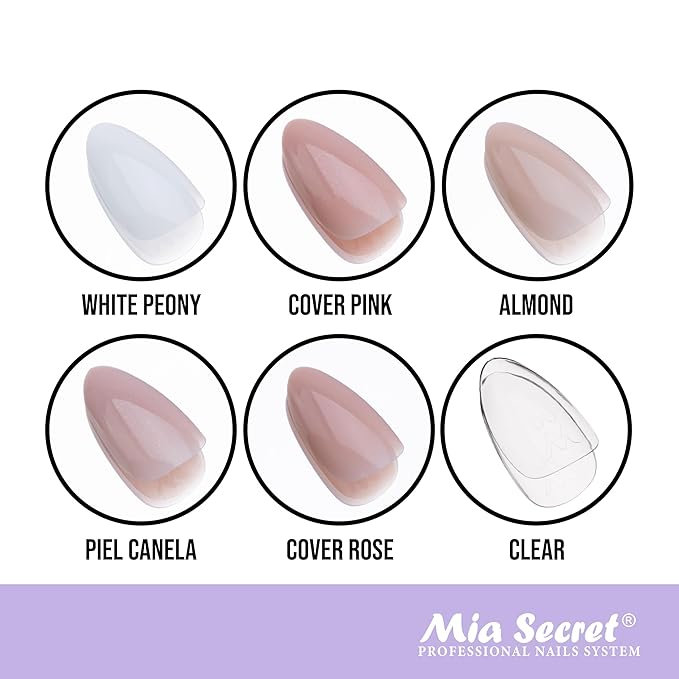 Mia Secret Soak off Soft Gel Nail Tip MADE IN USA for Salon and DIY (White Peony, Almond)