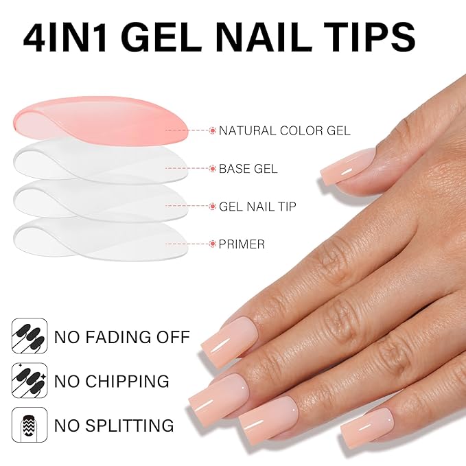 AILLSA RealFit Nude Pink Press On Nails Short Square - Pre-Shaped 4 in 1 False Nails Set, Long-Lasting Nail Extensions for Salon Home DIY Gifts 150 PCS