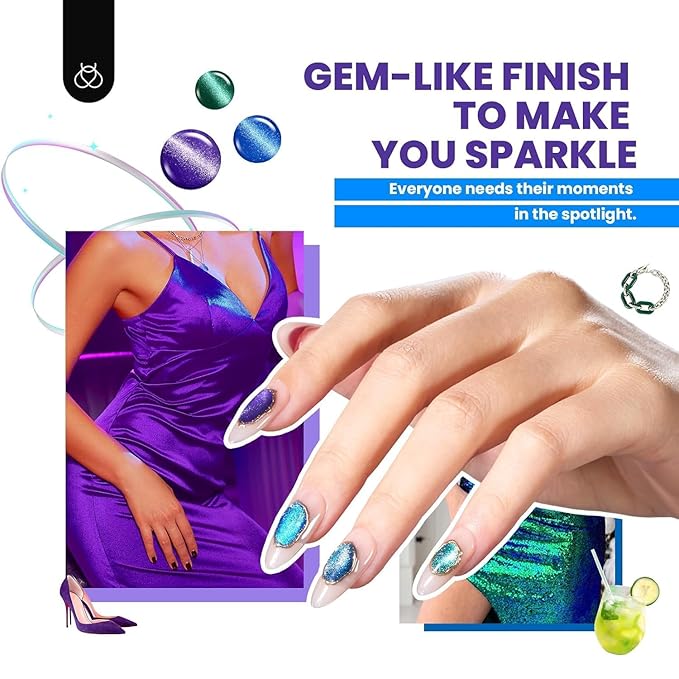 Beetles Cat Eye Gel Nail Polish Set - 20 Colors Glitter Red Green Blue Brown Black Cat Eye Magnetic Base Matte Glossy Top Coat Galaxy Gemlight Soak Off UV Manicure Salon Gift for Women