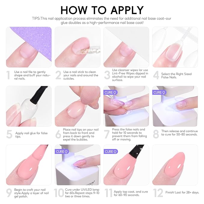 PEACECOLOR Gel Nail Kit, 240Pcs Short Medium Coffin Nail Tips with U V Lamp 2 Colors Jelly Gel Polish Top Coat Glue Nail Art Extension Set Gifts for Women DIY Home Salon