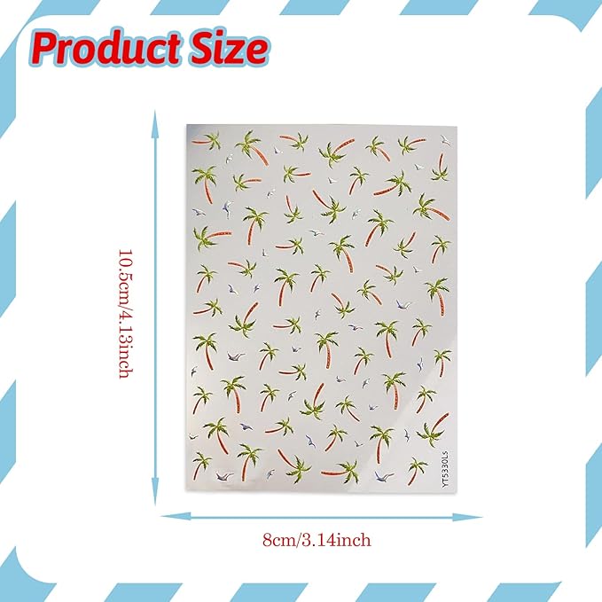 1 Sheets Coconut Tree Nail Stickers Holographic Effect Nail Decals Cute Chrome Nail Stickers for Nail Art Palm Seagull DIY Self-Adhesive Hawaii Handmade Nails Supplies Accessories for Women Girls