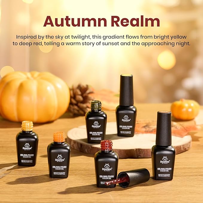 beetles Gel Polish Set - Autumn Realm Collection, Green Glitter Burgundy Gel Polish Golden Shimmer Nails Kit DIY Nail Art Soak Off UV Led Gifts for Women