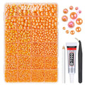 2 Styles Orange Red Flatback Pearls for Bedazzling Crafting 3mm-10mm Half Round Pearls Beads Gems Bedazzler Kit Charms for Nails Face Eyes Makeup Tumblers Bottles DIY Crafts Shoes Beauty Decor