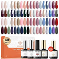 modelones 40 Pcs Gel Nail Polish Set, 36 Colors Fall Winter Nude Brown Burgundy Red Blue White Black Glitter Gel Polish Kit with Base Coat& Matte Glitter Glossy Top Coat Salon DIY LED Manicure Gift