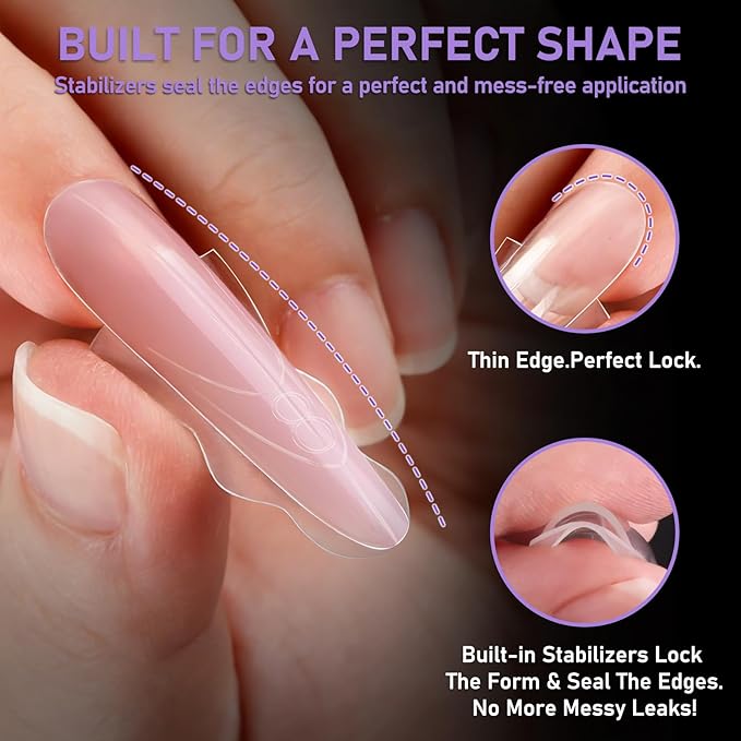 TOROKOM Sandwich Nails Dual Forms - 240Pcs Dual Forms for Builder Gel & Poly Gel 15 Sizes Almond Round Nail Mold for Quick Nails Extension, No Paper Forms Needed, Salon Nail Art Tools