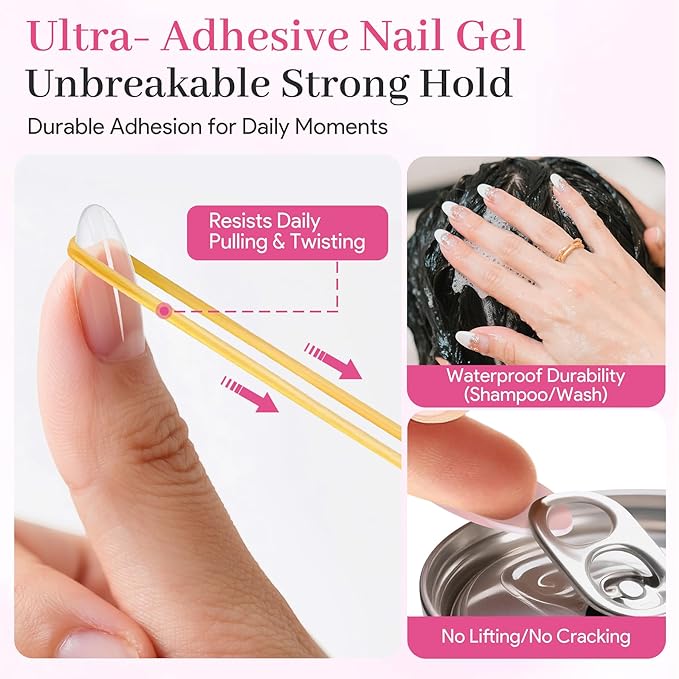 Nail Tips Gel Glue 15g - Lamp Curing Solid Nail Glue for False Acrylic Nails, Crystal Clear Long Lasting 28 Days No Yellowing Salon Quality DIY Home Beginner-friendly