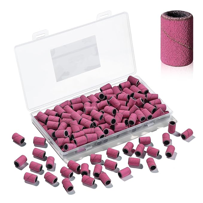 Makartt Sanding Bands for Nail Drill - 100 Pcs Nail File Sanding Bands for Drill Bits #240 Medium Grits for Acrylic Nails Gel Removing and Shaping, Upgrade Thicker Durable Sanding Drill Bit, Pink