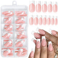 120PC White French Tip Press on Nails Medium Fake Nails Press ons with 5*Adhesive Tabs, Pink Square Acrylic Nail Press on Nail French Tip Nails False Artificial Fingernails Stick on Nails-A