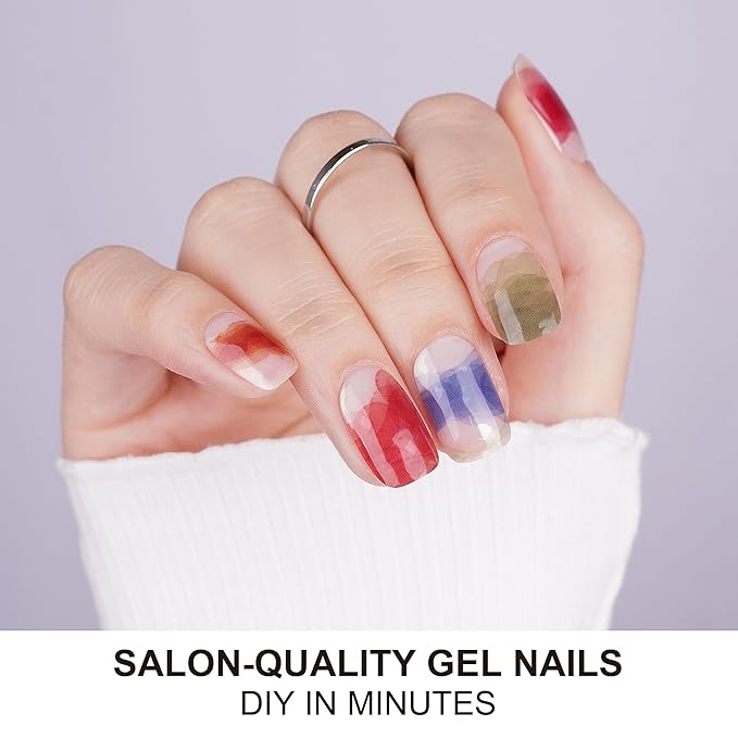 DANNI & TONI Semi Cured Gel Nail Strips Watercolor Multicolored Gel Nail Polish Stickers Red Purple Blue Green Nail Wraps 28 Stickers | Celestial Flow