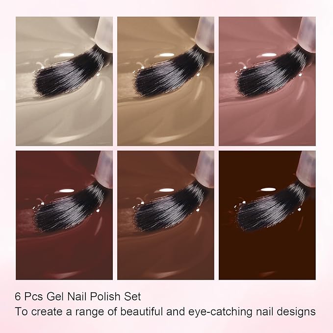 10ml Hema Free Gel Nail Polish Set, 6 Colors Gel Polish Kit Coffee Brown Nude Red Beige Pink Color Manicure Gift for Women at Home DIY and Salon