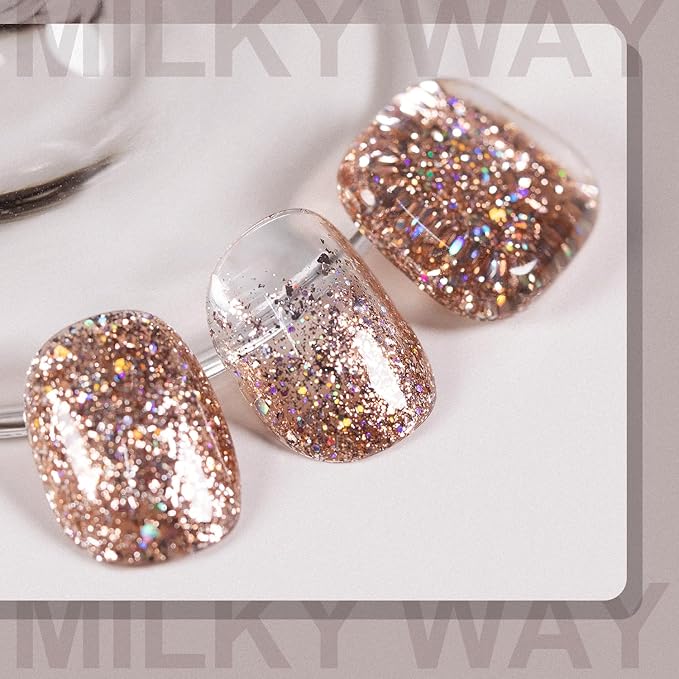 RARJSM Pink Glitter Gel Nail Polish Metallic Pink Diamond Gel Polish Sparkly Chunky Iridescent Rainbow Platinum Pigments Nail Gelpolish Soak off L e d U V Curing Required for Nail Art Salon Manicure