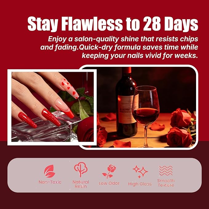 JR Red Gel Nail Polish Set, 16ml Full Size Bottle 6 Colors Red 9D Cateye Glitter Nail Gel Polish Gift Soak Off Led Nail Art Kit Salon DIY Colorful Bottle F