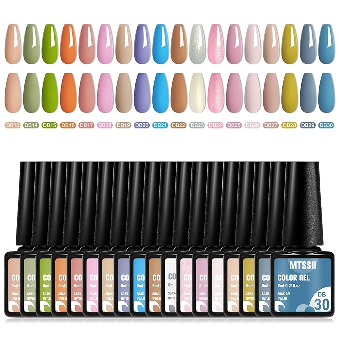 MTSSII Gel Nail Polish Set 18 Colors Nude Gel Polish Kit Pink Purple Green Blue Long Lasting Soak Off UV Nail Polish Set Gifts for Women