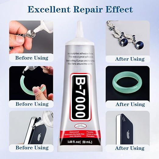 B7000 Glue Clear with Precision Tip，50Ml B7000 Glue Clear for Rhinestones Glue for Crafts, Multipurpose Jewelry Glue for Fabric DIY Craft Makeup Shoes Jewelry Making Nail Art