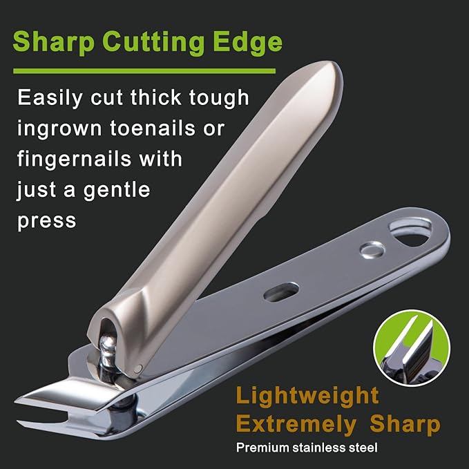 Slanted Pointed Ingrown Nail Clippers,Slanted Edge Blades for Thick Fingernails and Toenails,Angled Toenail Clippers with Non Slip Handle,Cuticle Trimmer,Built in File,Stainless Steel,Extremely Sharp