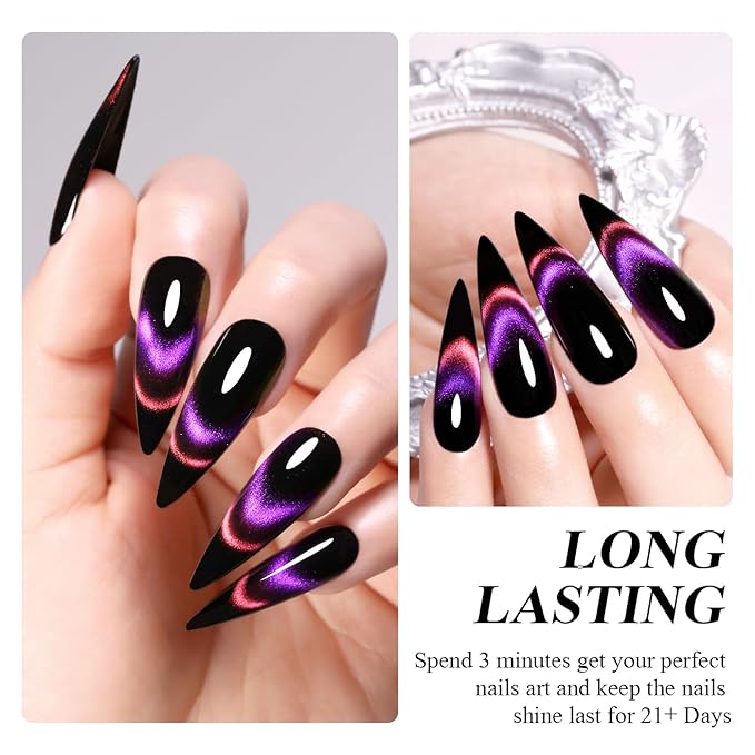 Imtiti Cat Eye Gel Nail Polish, 15ML Pink and Purple Two Flashes Glitter Cat Eye Gel Polish with Magnet UV LED Magnetic Gel Nail Polish Dopamine Iridescent Sparkly Home DIY Manicure Nail Salon Kit