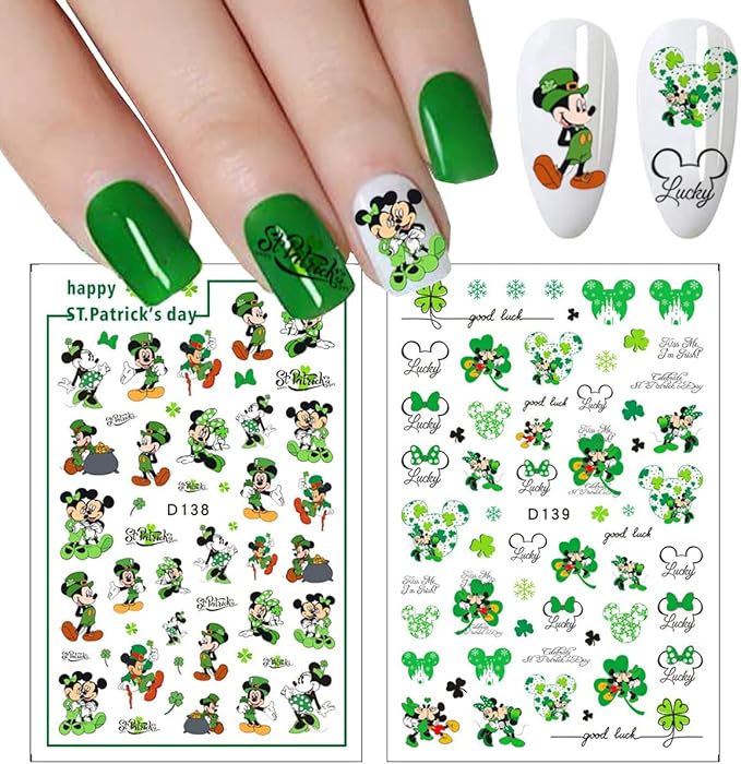 12 Sheets St Patrick’s Day Nail Art Stickers Decal 3D Cute Cartoon Nail Decals Nail Art Supplies Shamrock Clover Irish Cartoon Nail Design DIY Nail Decoration for Women