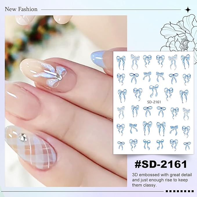 12 Sheets Bow Nail Sticker 3D Embossed Self-Adhesive Color Bow Art Nails Decals 5D Design Stickers Supplies for Women Girls Manicure Decoration 931-12