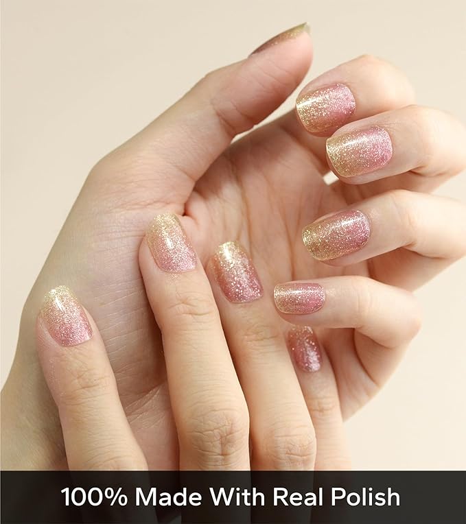 Nail Polish Strips, 20Pcs Salon Quality Gel Nail Stickers, Easy Long Lasting Wraps for Short Nails no UV Light Needed (Pink Yellow)
