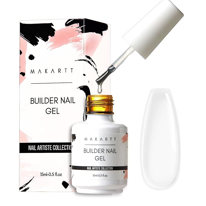 Makartt Nail Art Brushes,Liner for Nails, 5pcs, 7/9/11/15/25mm Bundle with Makartt Builder Nail Gel 15ml 5 in 1 Multifunctional Clear Gel Nail Polish