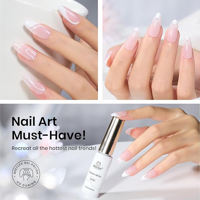 beetles Gel Polish Swirl Nail Art White Gel Liner Nail Polish 1 pcs 7ml Classic White Color Nails Art Paint for Thin French Tip Line Soak off Uv Lamp Manicure Salon