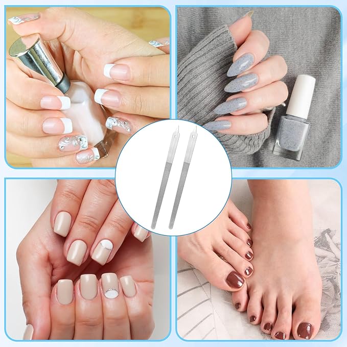Sibba 2 Pcs Diamond Deb Nail File, 6 Inch Stainless Steel Metal Nail Files with Sharp Pointed Tip, Double Sided Manicure Pedicure Tools for Natural Acrylic Gel Nails Salon Home