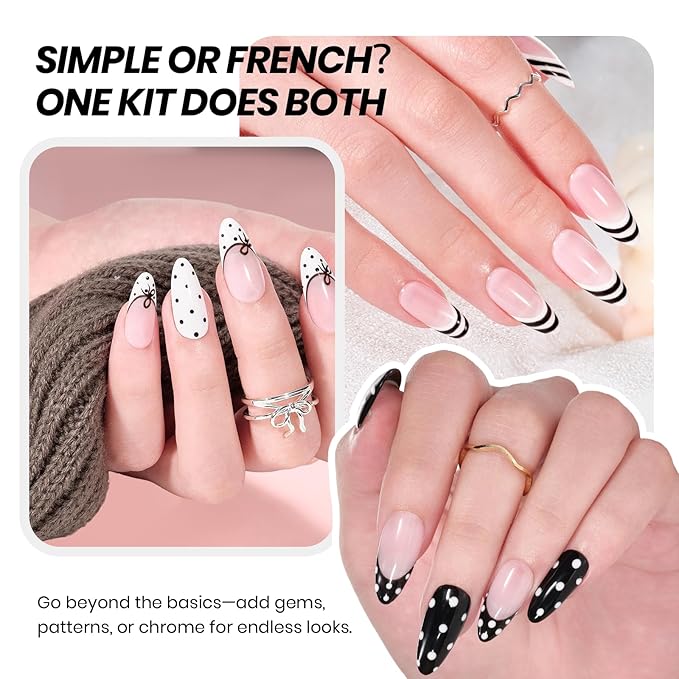 Beetles French Tip Gel Polish - Ink Snow Twins with Base Coat Top Coat, 2 Colors Black & White Gel Nail Polish Set, Soak Off UV LED French Nail Kit, Spring Nails Complete for Beginner & Professional