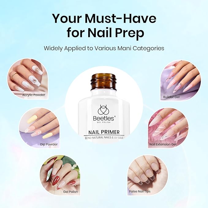 Beetles 20ml Nail Primer for Gel Polish, Hema Free Nail Prep Bond Primer Acid Free Fast Air Dry for Acrylic Uv Gel Gift for Women