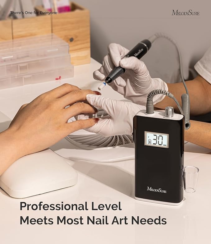 MelodySusie Entry-Level Clip-On Rechargeable Nail Drill, SC320H 30000RPM Popular Classic E-File with LCD Display for Manicure Shaping & Gel Removal, Perfect for Training, Nail Art Practice & Home Use