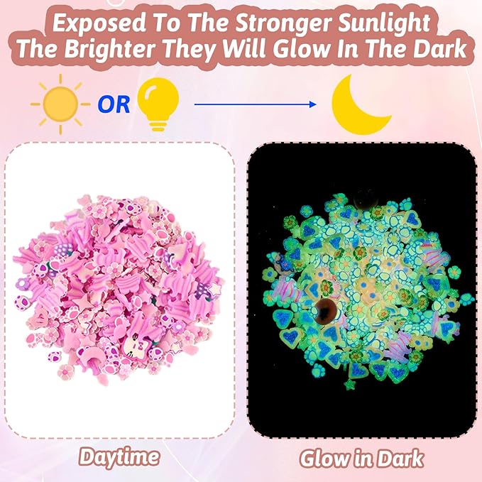 4 Bags Luminous Polymer Clay Slices Glow in The Dark Nail Art Slices 3D Clay Slices Tiny Polymer Clay Flatback Cabochons for DIY Crafts Resin Nail Scrapbook Phone Case Decoration