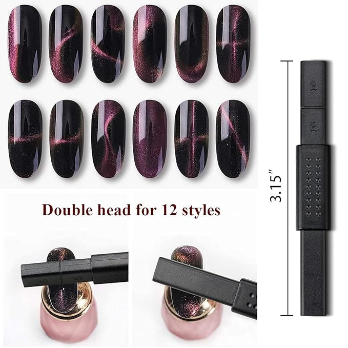 Ideal Swan Magnet Nail Art Polish Tool Set, Cat Eye Gel Polish 3d Gel Nails Cat Eye Plastic Tool, Magnetic Cat Eye for Salon Studio Home Manicure (15 Piece Set)
