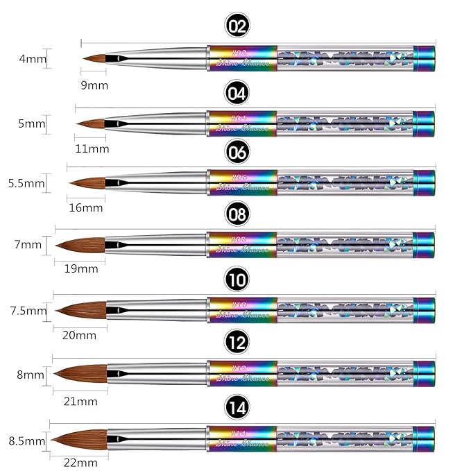 2Pcs Acrylic Nail Art Brushes Size 8, 100% Pure Kolinsky Hair Oval Nail Brush for Acrylic Application, Professional Nail Extension Manicure Tool Striping Nail Drawing Pen for Home