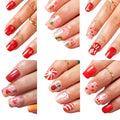 6 Packs (144 Pcs) Christmas Press on Nails Short Square Fake Nails Winter Xmas False Nails with Designs Snowflake Marple Leaves Glue on Nails Full Cover Glossy Acrylic Stick on Nail for Women Manicure