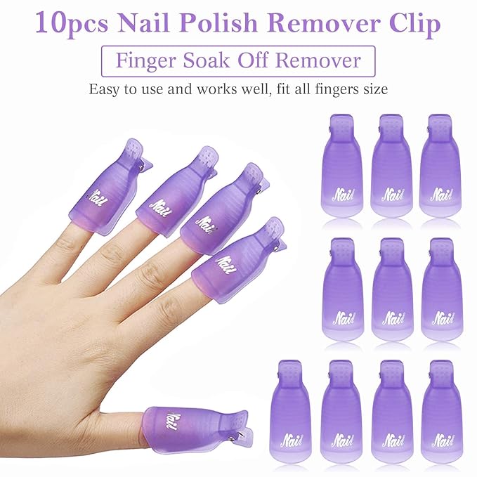 Makartt Gel Nail Polish Remover Clips Kit, Gel Nail Polish Kit, 20 Pcs Resuable Finger and Toenail Acrylic Nail Polish Remover Wraps, 2Pcs Black White Nail Polish Gel Set for Nail Art Salon DIY